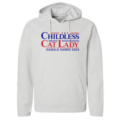 Childless Cat Lady Kamala 2024 Harris Funny President 2024 Performance Fleece Hoodie