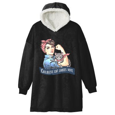 Childless Cat Ladies Vote Rosie The Riveter Election 2024 Hooded Wearable Blanket