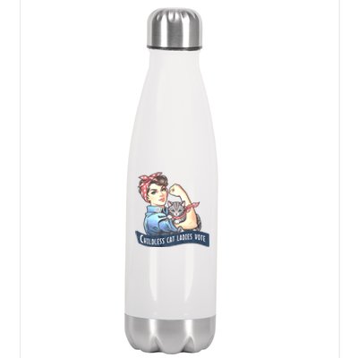 Childless Cat Ladies Vote Rosie The Riveter Election 2024 Stainless Steel Insulated Water Bottle