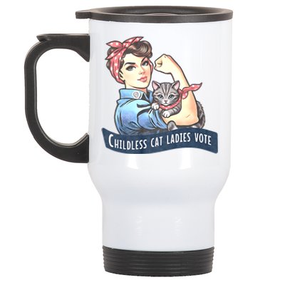 Childless Cat Ladies Vote Rosie The Riveter Election 2024 Stainless Steel Travel Mug