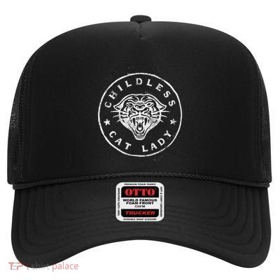 Childless Cat Lady Gift High Crown Mesh Back Trucker Hat