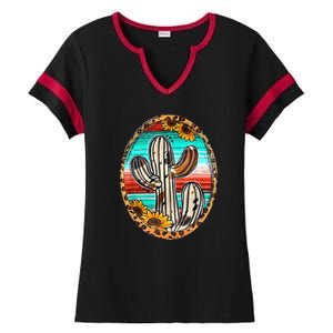 Cowhide Cactus Leopard Cow Ladies Halftime Notch Neck Tee