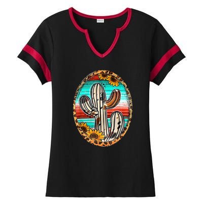 Cowhide Cactus Leopard Cow Ladies Halftime Notch Neck Tee