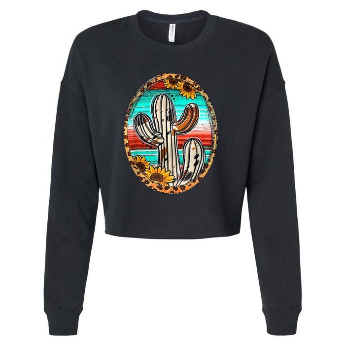Cowhide Cactus Leopard Cow Cropped Pullover Crew