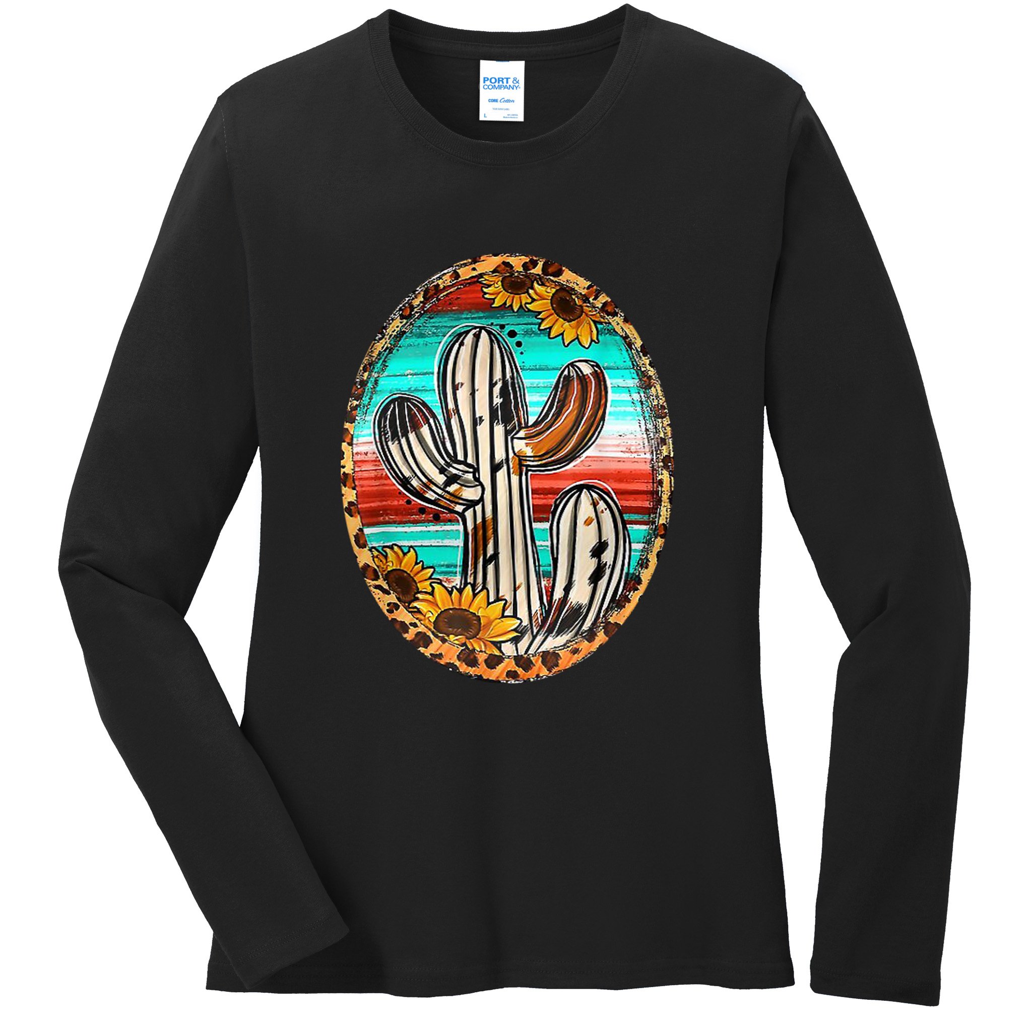 Cowhide Cactus Leopard Cow Ladies Long Sleeve Shirt