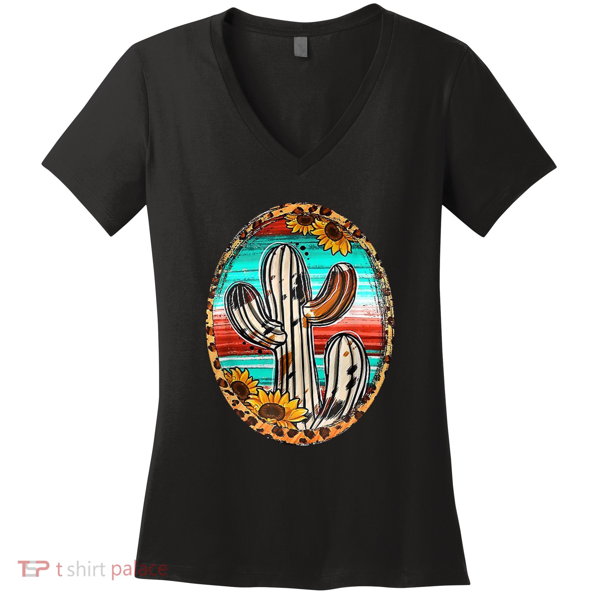 Cowhide Cactus Leopard Cow Women's V-Neck T-Shirt