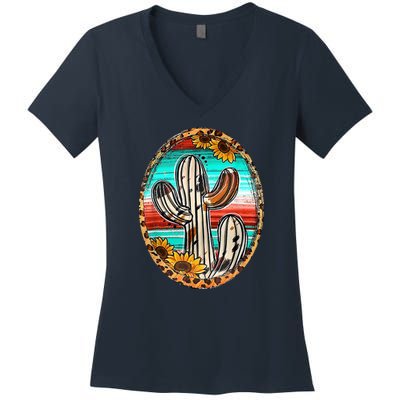 Cowhide Cactus Leopard Cow Women's V-Neck T-Shirt