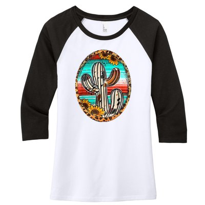 Cowhide Cactus Leopard Cow Women's Tri-Blend 3/4-Sleeve Raglan Shirt