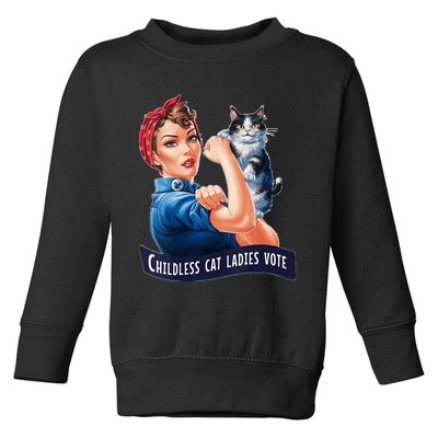 Childless Cat Ladies Vote Rosie The Riveter Vneck Toddler Sweatshirt