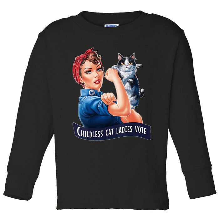 Childless Cat Ladies Vote Rosie The Riveter Vneck Toddler Long Sleeve Shirt