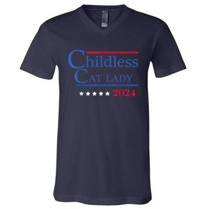 Childless Cat Lady 2024 Ladies Is Voting Kamala V-Neck T-Shirt