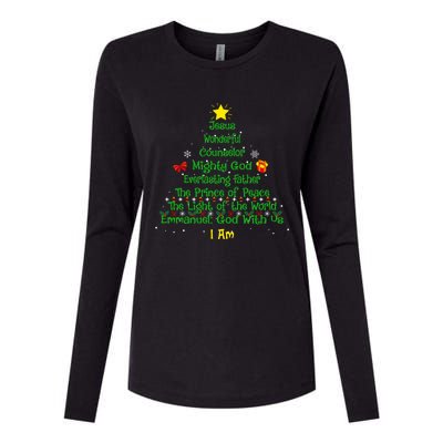 Christian Christmas Lover Bible Names Of Jesus Tree Xmas Gift Womens Cotton Relaxed Long Sleeve T-Shirt