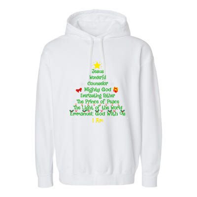 Christian Christmas Lover Bible Names Of Jesus Tree Xmas Gift Garment-Dyed Fleece Hoodie