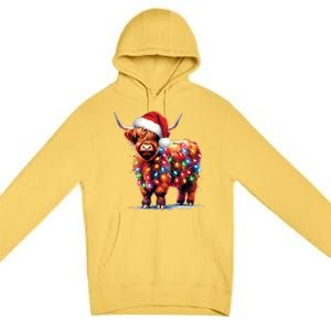 Christmas Cow Lights Cow Lover Xmas Premium Pullover Hoodie