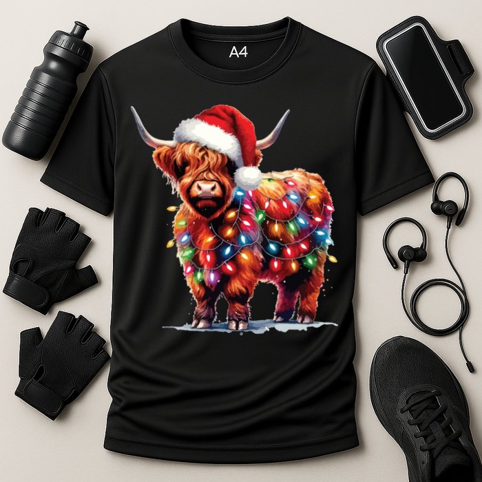 Christmas Cow Lights Cow Lover Xmas Cooling Performance Crew T-Shirt