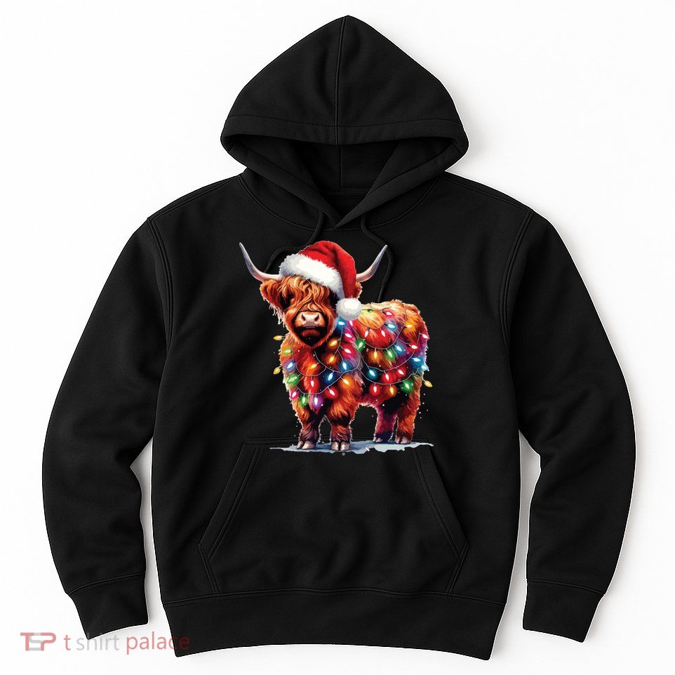 Christmas Cow Lights Cow Lover Xmas Hoodie