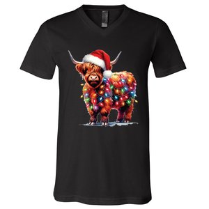 Christmas Cow Lights Cow Lover Xmas V-Neck T-Shirt