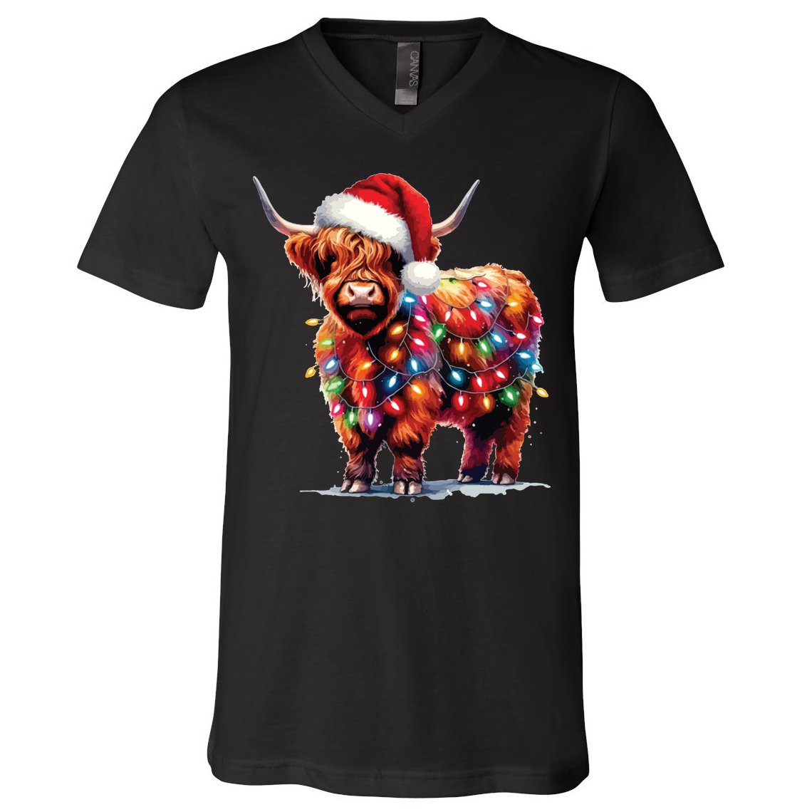 Christmas Cow Lights Cow Lover Xmas V-Neck T-Shirt