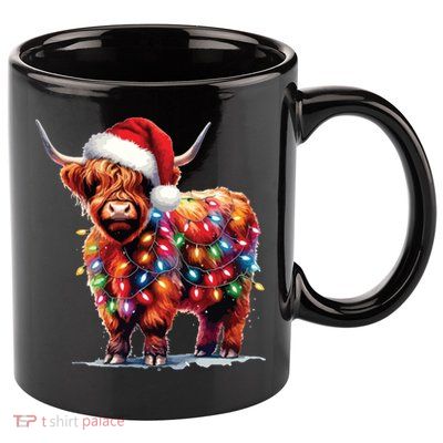 Christmas Cow Lights Cow Lover Xmas 11oz C Handle Ceramic Mug
