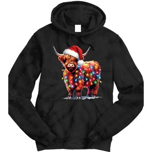 Christmas Cow Lights Cow Lover Xmas Tie Dye Hoodie