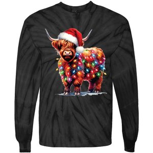 Christmas Cow Lights Cow Lover Xmas Tie-Dye Long Sleeve Shirt