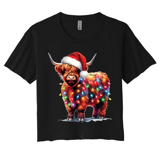 Christmas Cow Lights Cow Lover Xmas Crop Top