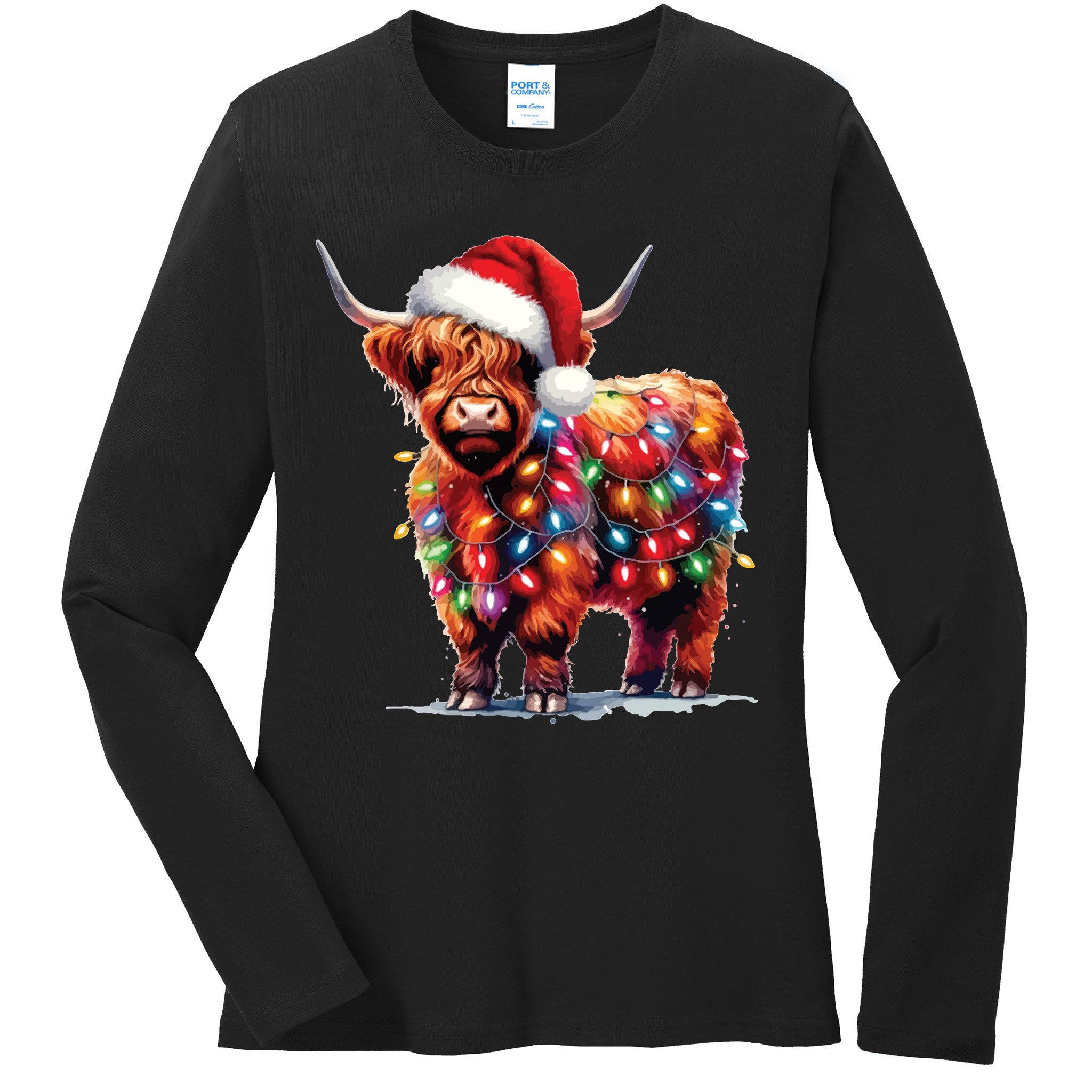Christmas Cow Lights Cow Lover Xmas Ladies Long Sleeve Shirt