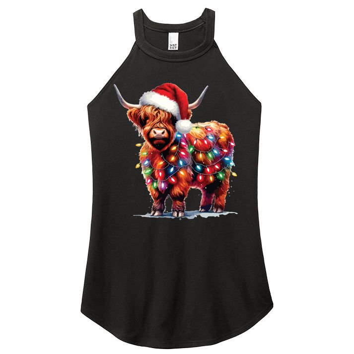 Christmas Cow Lights Cow Lover Xmas Women's Perfect Tri Rocker Tank