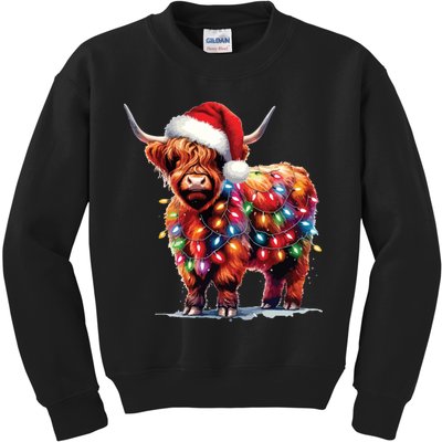 Christmas Cow Lights Cow Lover Xmas Kids Sweatshirt