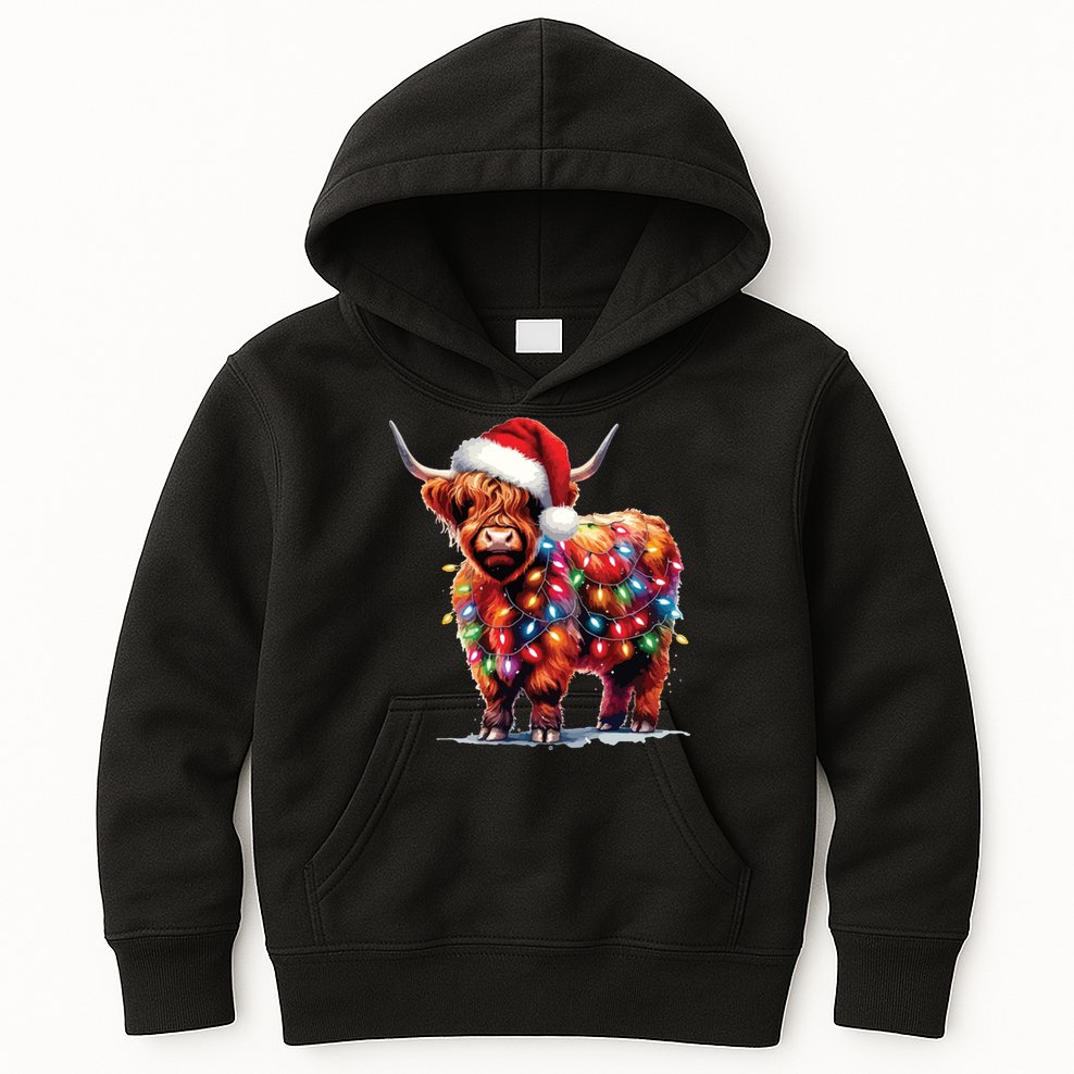 Christmas Cow Lights Cow Lover Xmas Kids Hoodie