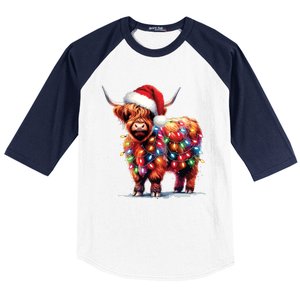 Christmas Cow Lights Cow Lover Xmas Baseball Sleeve Shirt