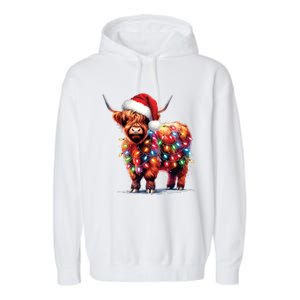 Christmas Cow Lights Cow Lover Xmas Garment-Dyed Fleece Hoodie