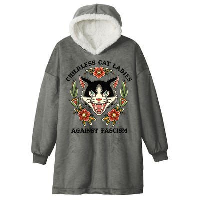 Childless Cat Ladies Against Fascism Hooded Wearable Blanket