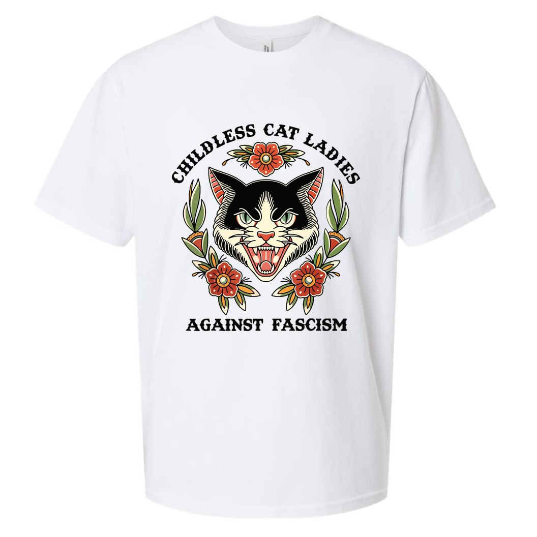 Childless Cat Ladies Against Fascism Sueded Cloud Jersey T-Shirt