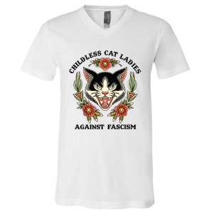 Childless Cat Ladies Against Fascism V-Neck T-Shirt