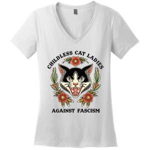 Childless Cat Ladies Against Fascism Women's V-Neck T-Shirt