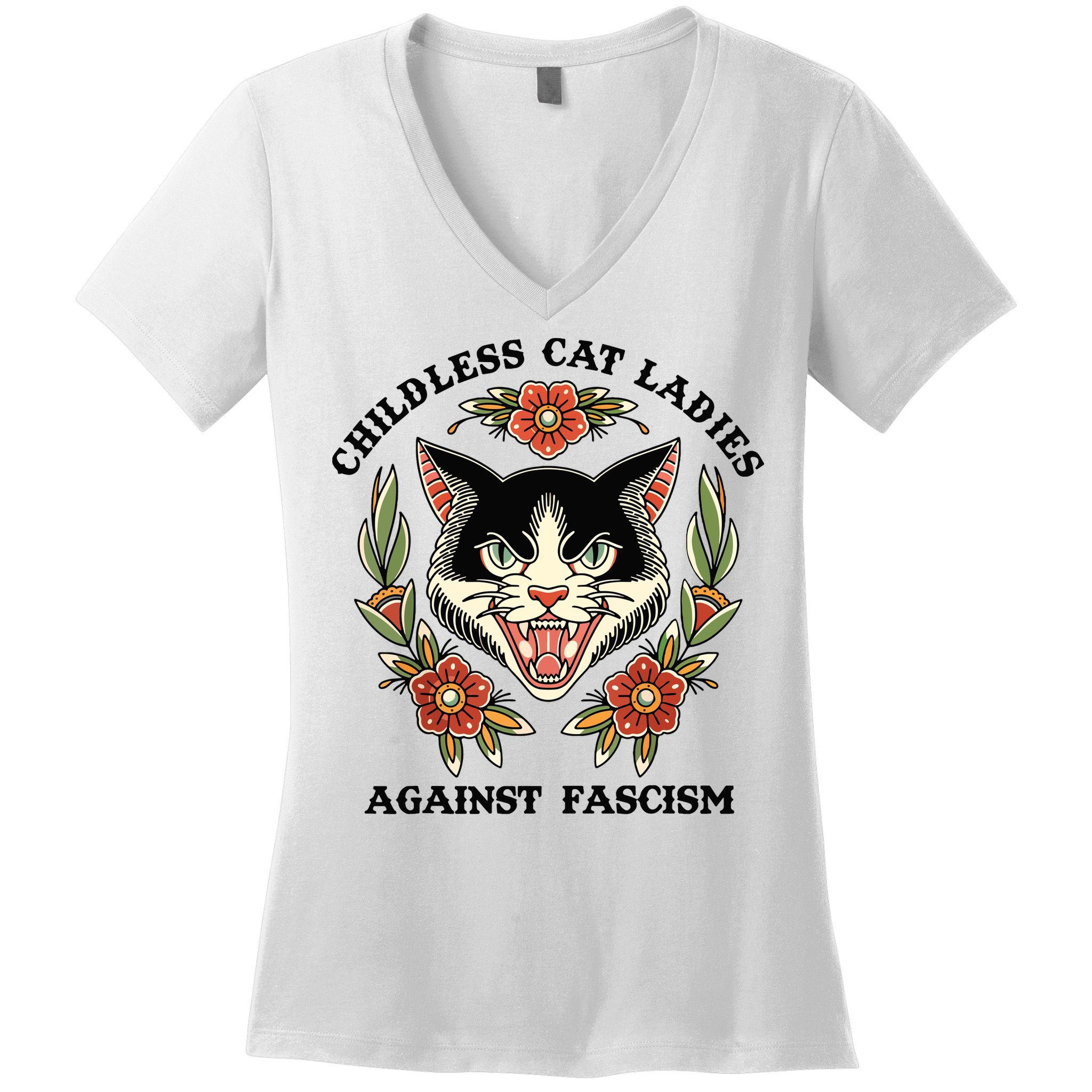 Childless Cat Ladies Against Fascism Women's V-Neck T-Shirt