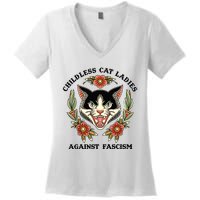 Childless Cat Ladies Against Fascism Women's V-Neck T-Shirt