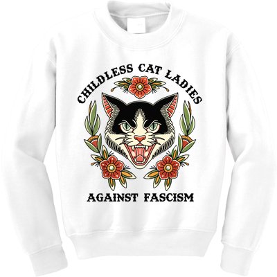 Childless Cat Ladies Against Fascism Kids Sweatshirt