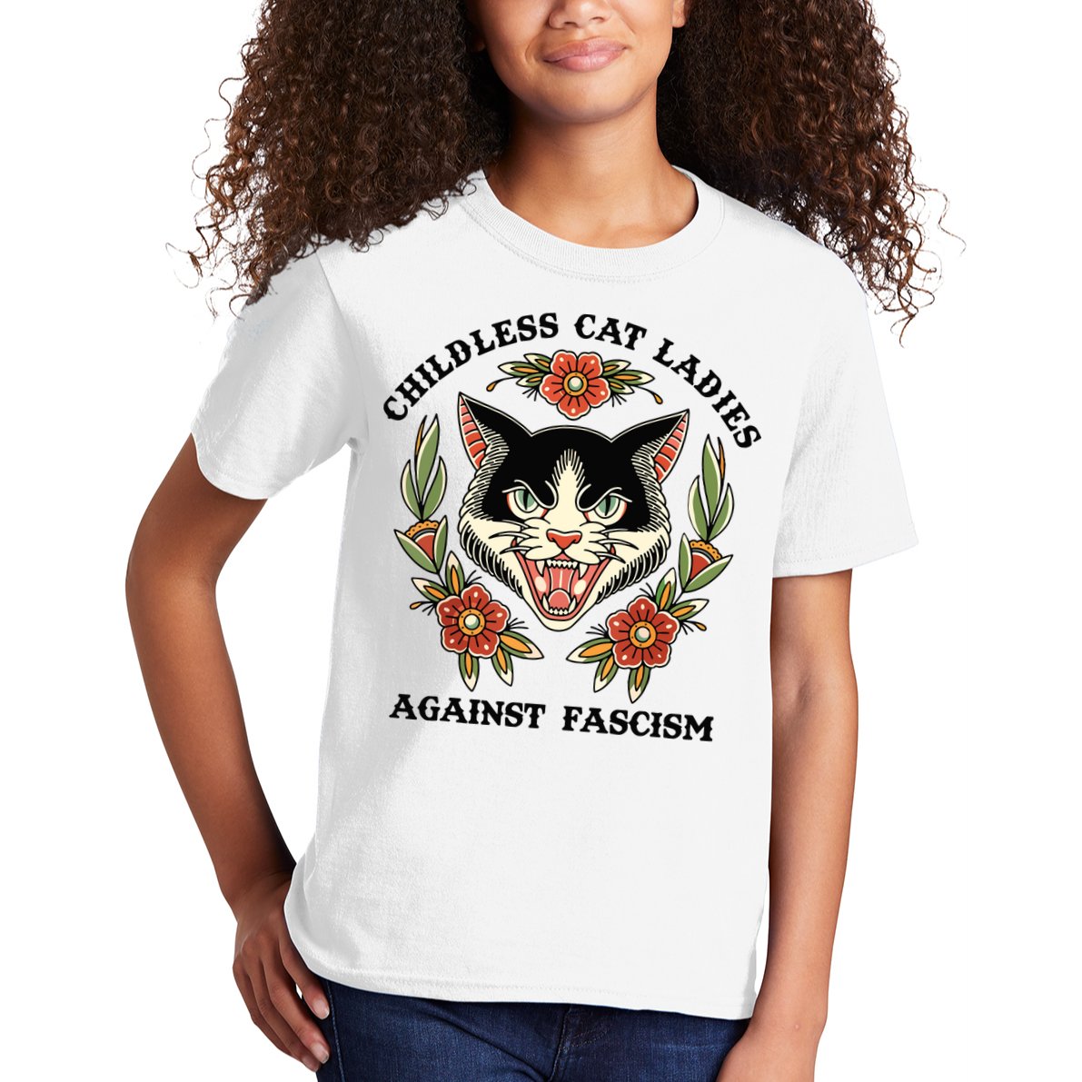 Childless Cat Ladies Against Fascism Kids T-Shirt