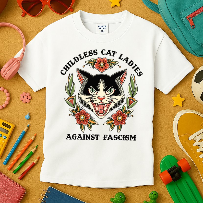 Childless Cat Ladies Against Fascism Kids T-Shirt
