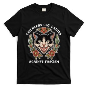 Childless Cat Ladies Against Fascism Funny Cat Feminist T-Shirt