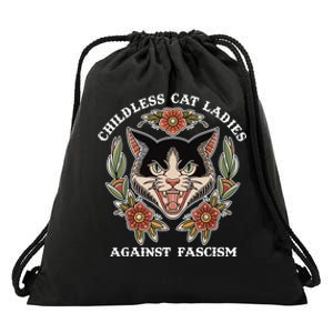 Childless Cat Ladies Against Fascism Funny Cat Feminist Drawstring Bag