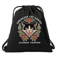 Childless Cat Ladies Against Fascism Funny Cat Feminist Drawstring Bag