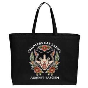 Childless Cat Ladies Against Fascism Funny Cat Feminist Cotton Canvas Jumbo Tote