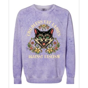 Childless Cat Ladies Against Fascism Colorblast Crewneck Sweatshirt