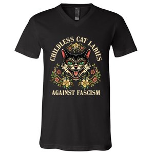 Childless Cat Ladies Against Fascism V-Neck T-Shirt