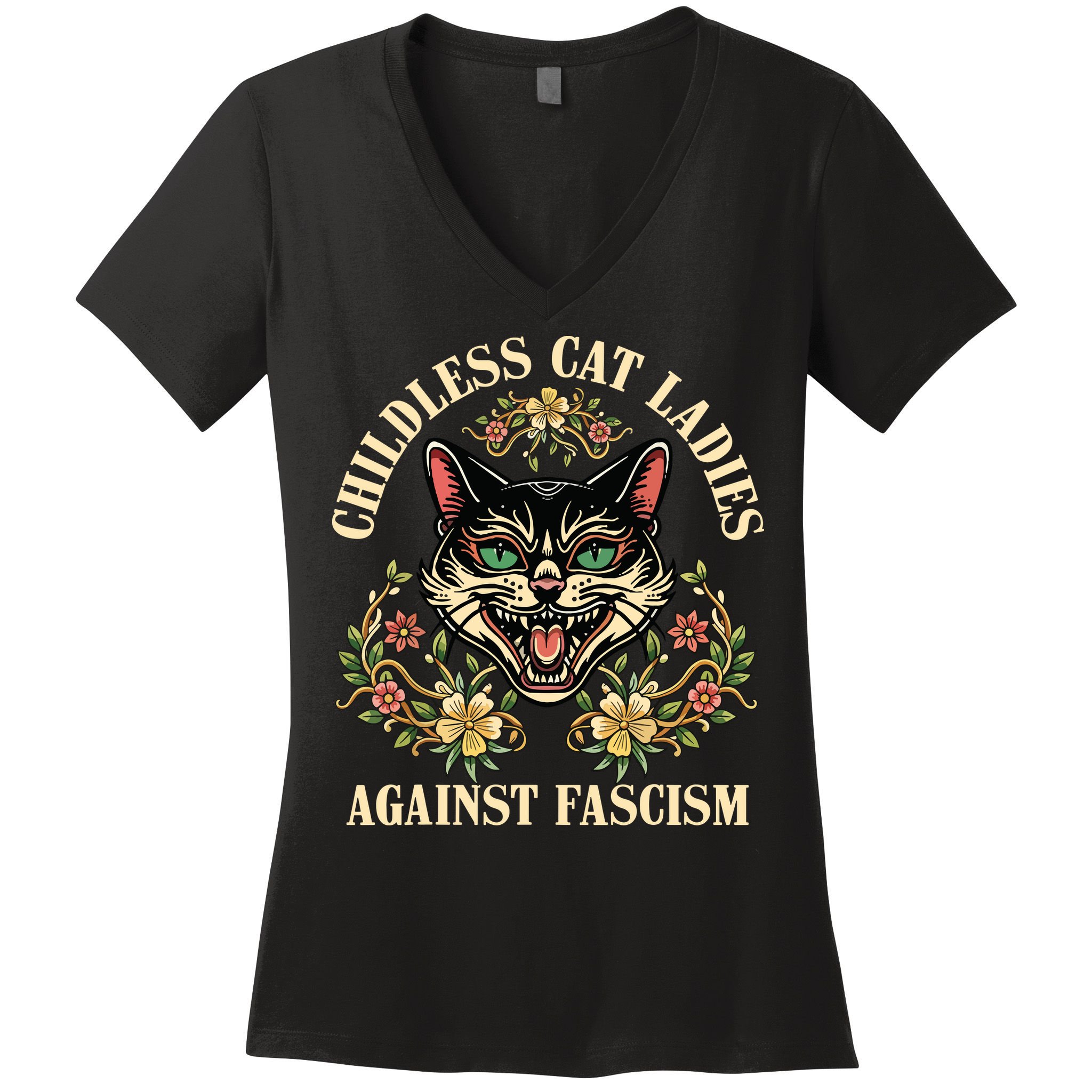 Childless Cat Ladies Against Fascism Women's V-Neck T-Shirt