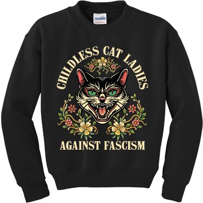 Childless Cat Ladies Against Fascism Kids Sweatshirt
