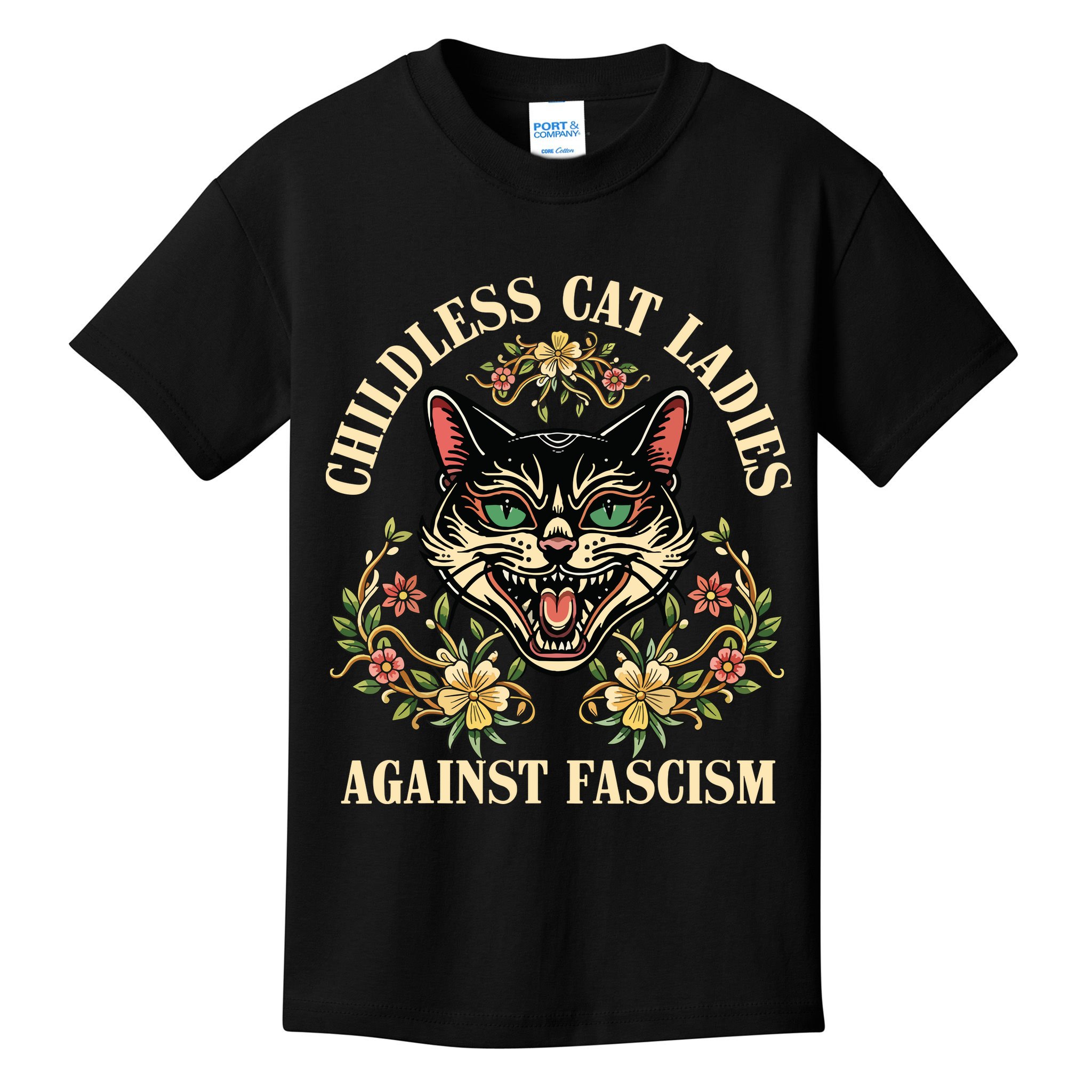 Childless Cat Ladies Against Fascism Kids T-Shirt